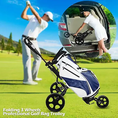 Folding Golf Bag Trolleys With 3 Wheel For Golf Bag Pull Push Carts Golf Trolley • $179.99