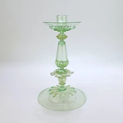 Vintage Single Salviati Venetian/Murano Floral Green Glass Candlestick • $925