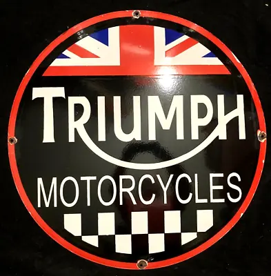 Vintage Art TRIUMPH MOTORCYCLES PORCELAIN SIGN Rare Advertising 30  Harley Honda • $199