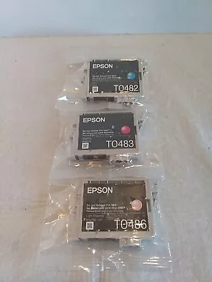 Lot Of 3 Epson 48 Color Ink Cartridges Cyan TO482 Magenta TO483 Lt Magenta TO486 • $15