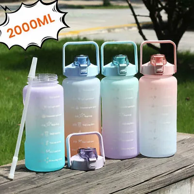 2L Water Bottle Motivational Drink Flask With Time Markings BPA Free Sport Jug • $9.11