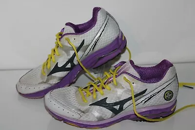 Mizuno Wave Rider 17 Running Shoes #410564-008 White/PPl/Yellow Womens US 11 • $19.88