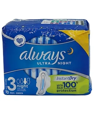£5.79 • Buy Always Ultra Night Size 3 Sanitary Towels Wings 10 Pads.