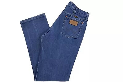 Vintage Wrangler Mens Blue Medium Wash 5 Pocket Denim Straight Jeans Size 34x34 • $23.99