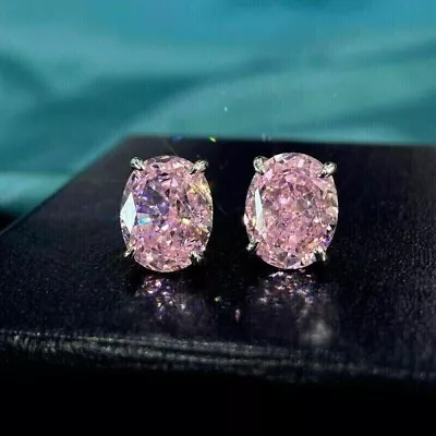 2CT Oval Lab-Created Pink Sapphire Diamond Stud Earrings 14k White Gold Plated • $54.59