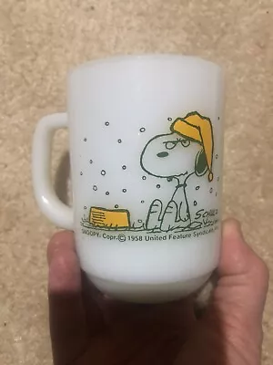 Vintage Snoopy Fire King Coffee Mug I HATE IT WHEN IT SNOWS ON MY FRENCH TOAST! • $25
