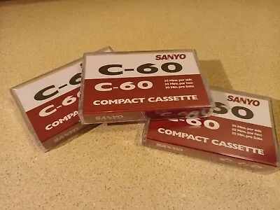 3 X Sanyo C-60 - 60 Minutes Blank Recordable Audio Cassette Tape- NEW & SEALED • £10