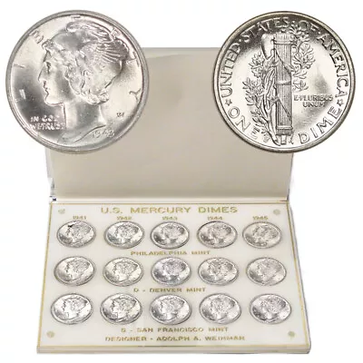 Set Of 15 1941-45 10c Silver Mercury Dimes BU Brilliant Uncirculated WWII Era • $379