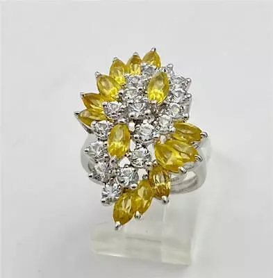 Vintage Citrine & Clear CZ's Sterling Silver Cocktail Ring Size 6.25 • $25