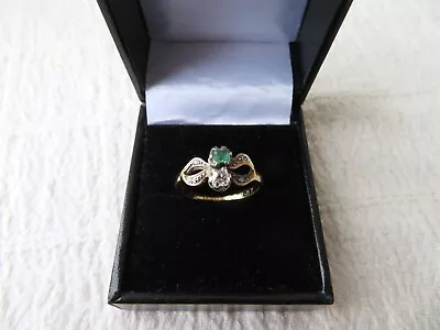 VINTAGE 18CT YELLOW GOLD EMERALD & DIAMOND RING C1957 SIZE N 1/4 3.12gs • £195