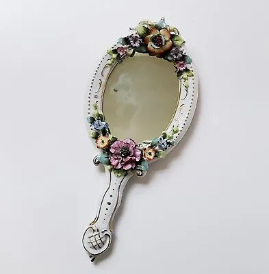 Antique Sitzendorf Porcelain Floral Hand Mirror • $79.99