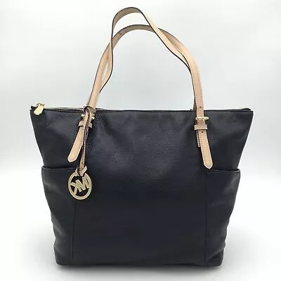 Michael Kors Black Pebbled Leather With Tan Accents Tote W/ Gold Detail (+COA) • $24.99