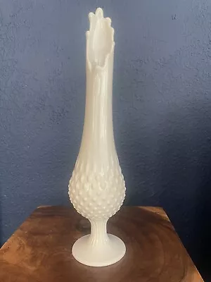 Fenton Hobnail White Milk Glass Swung Vase 15” • $25