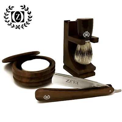 Vintage Wooden Made 5 Pc Cut Throat Shave Ready Straight Razor Shaving Set/kit • $69.99