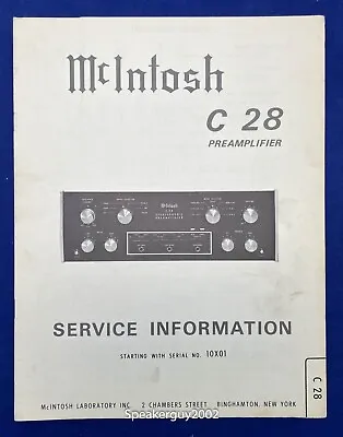 Original McIntosh C28 / Preamplifier Service Information Manual #4 • $29.95