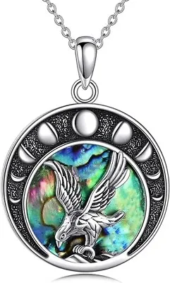 925 Sterling Silver Eagle Moon Phase Necklace Pendant Jewelry Gift For Women • £63.69