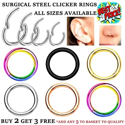 Nose Ring Surgical Steel Clicker Septum Hinge Segment Hoop Earring Face Piercing • £1.99