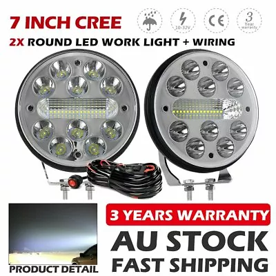 Pair 7inch Round LED Driving Spot Work Lights Offroad SUV 4X4 Truck ATV + Wiring • $86.99