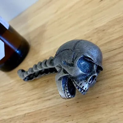 Skull & Spine Bottle Opener | Grey Metal Handheld Barware | Punk Rock Bar Blade • $16.90