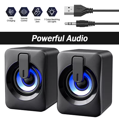 Super Bass Computer Speakers Wired USB LED RGB Stereo Bass For PC Laptop Desktop • £10.99