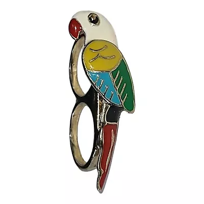 Gold Tone Multicolored Enamel Parrot Bird 2 Finger Ring Size 7/8 • $6