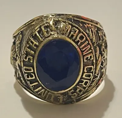 Vintage Ring UNITED STATES MARINE CORPS BLUE Stone Vietnam War Era • $30.99