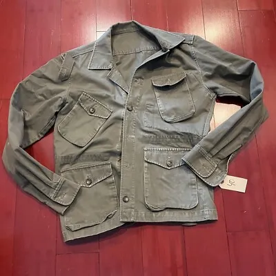 VTG Vietnam US Army TROPICAL Coat Shirt Slant Olive Poplin Wind Small Short RB11 • $55.95