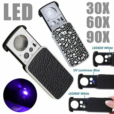 30X 60X 90X Pockets Magnifying Magnifier Jeweler Eye Glass Loupe Loop LED Light • $5.24
