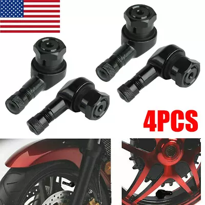 4pc Aluminum 90 Degree Angle Motorcycle Wheel Tire Stem Tubeless Valve Cap BLACK • $12.95