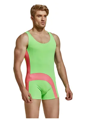 £13.46 • Buy Mens Sexy Small Lime  Pink Black Nylon Lycra Singlet Leotard Bodysuit Gay UK