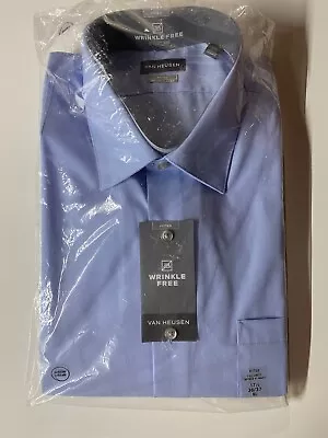 Van Heusen Fitted Wrinkle Free Poplin Blue Button Down Shirt XL • $20