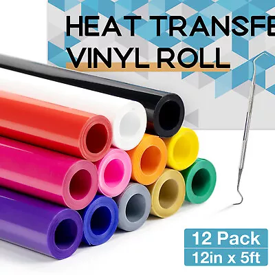 12x HTV Vinyl Bundles 12  X 5FT Heat Transfer Vinyl Iron On Heat Press T Shirts  • $34.99