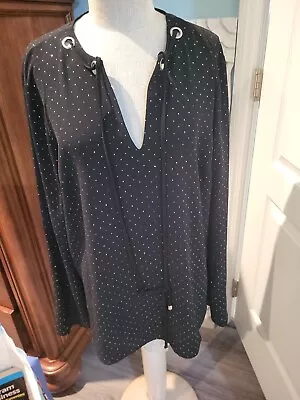 Michael Kors Woman's Pullover Blouse/Top/Tunic Size L Black Silver Polka Dot • $16.99