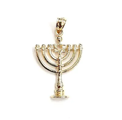 14k Yellow Gold Menorah Star Of David Jewish Israel Torah Pendant Religious 2.2g • $159