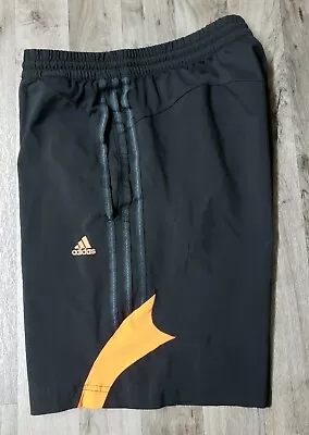 Adidas Mens Athletic Shorts Size M Black Orange With Pockets  • $20.44