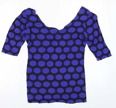 £3 • Buy Internationale Womens Blue Polka Dot Cotton Basic T-Shirt Size 14 Round Neck