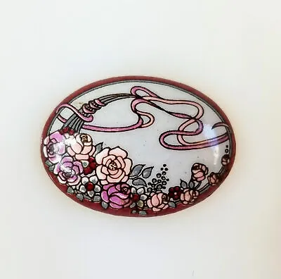Signed Michaela Frey Enamel Brooch Pink Flower Art Nouveau • $26