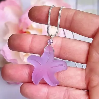 Sea Glass Starfish Pendant Silver Snake Chain Necklace 18 Inch Purple • $8.99