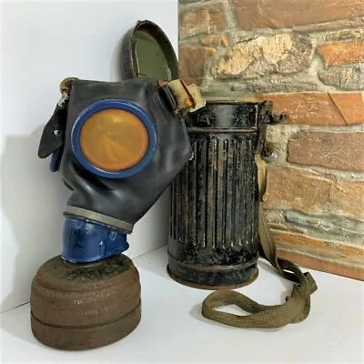 WW2 German Gas Mask Black GM 38 With FE37 Filter & Black PRESTAG 1936 Canister • $464.24