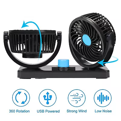 USB 12V Car Cooling Fan Dashboard Dual Head Speed Degree Adjustable Strong Wind • $15.99