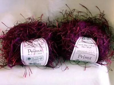 Lot Of 2 Balls MODA DEA PRIMA Long Eyelash Novelty Yarn Wine • $9.99