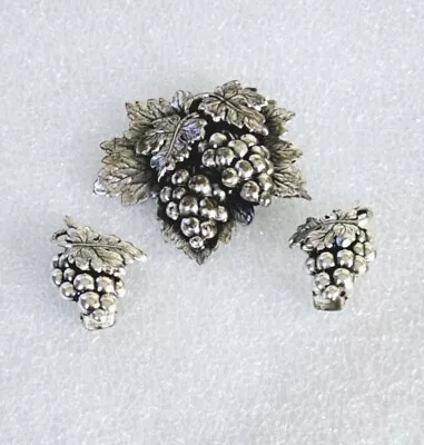 Vintage 1959 Napier Grape Brooch Earring Set Danish Leaf Eugene Bertoli • $150