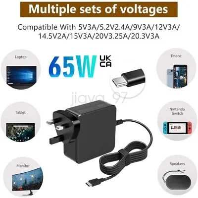 65W USB C Type-C Adapter Charger For DELLHPASUSLenovoHuaweiAcer Laptop • £11.99