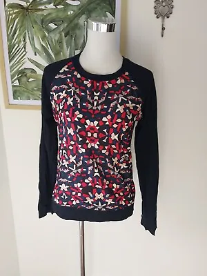 JOHN LEWIS Collection Weekend Sz 10 Jumper Red Abstract Geometric L/S Cotton Bl • $20.99