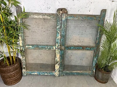 Old Pair Vintage Reclaimed Indian Wooden Iron Doors Shutters Garden Gates Screen • $240.46