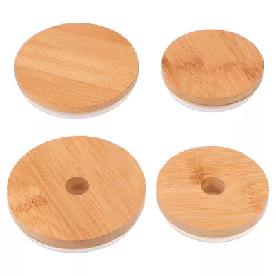 4Pcs Wooden Mason Jar Lids Wide Mouth Reusable Leakproof Drinkware Accessories • £13.18