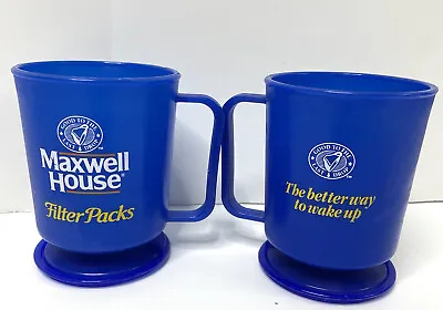 Vintage Maxwell House Filter Pack Stick On Blue Plastic 2 Travel Mugs 1 Lid • $14.99