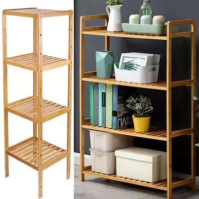 £33.93 • Buy Tall 4 Tier Bamboo Wood Storage Rack/Shelving Bathroom Shelf Kitchen/Office Unit