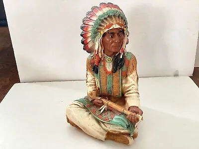 Vintage 13” Universal Statuary Native American Indian Chief With Pipe Statue • $57.50