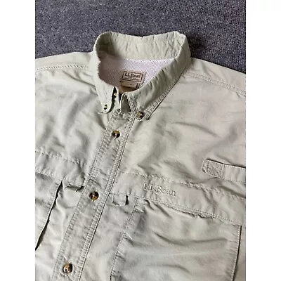 L.L. Bean Fishing Shirt Mens 2XL XXL Beige Short Sleeve Vented Button Up Outdoor • $27.80